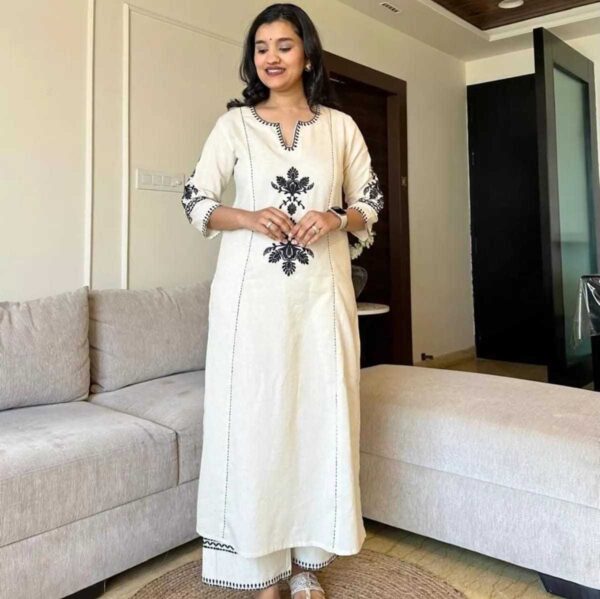 Ethnic Cotton Kurta Set for Women ? Straight Fit with Palazzo and Dupatta(L) - Image 4