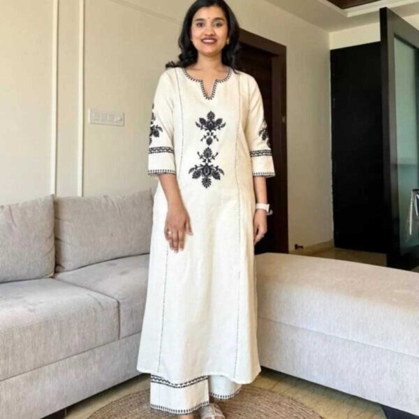 Ethnic Cotton Kurta Set for Women ? Straight Fit with Palazzo and Dupatta(L) - Image 5