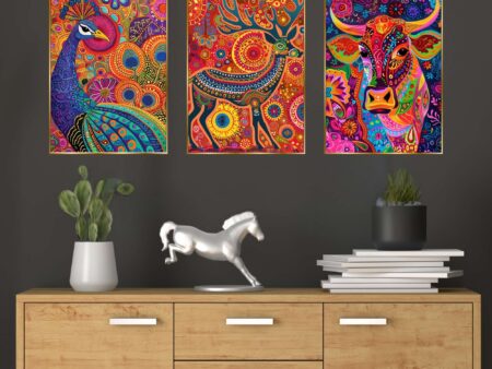 Set of Three Wall Paintings for Wall Dacoration Golden Framed Wall Paintings for Living Room & Bedroom Wall Art for Home Decoration & Office Wall Décor (24x18 inch CH-GD3-7)