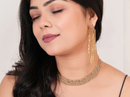 Women's Indo-Western Drop Dangles Earring With Necklace For Women Fashion Jewellery for women Artificial Earrings and Necklace For women (Golden)