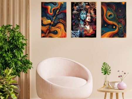 Set of Three Wall Paintings for Wall Dacoration Golden Framed Wall Paintings for Living Room & Bedroom Wall Art for Home Decoration & Office Wall Décor (24x18 inch CH-GD3-5)