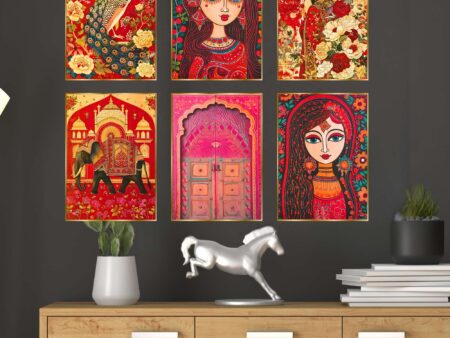 Set of Six Wall Paintings for Wall Dacoration Golden Framed Wall Paintings for Living Room & Bedroom Wall Art for Home Decoration & Office Wall Décor (17x13 inch CH-GD6-5)