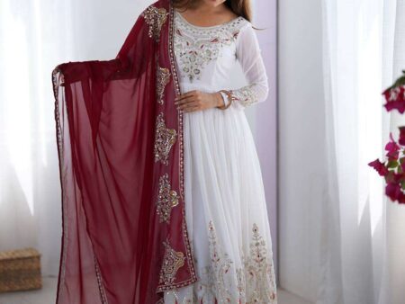 Women's Georgette Embroidery Sequence Work Anarkali Kurti With Dupatta Set