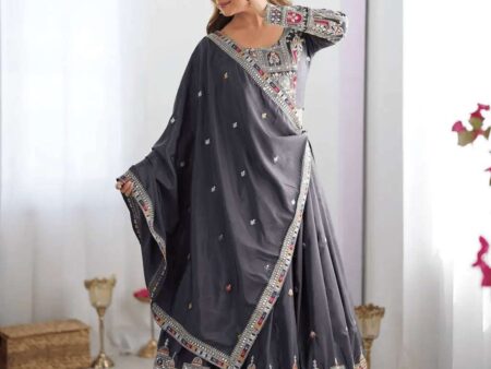 Women's Crepe Silk Sequence Embroidery and Zari Work Rajsthani Lehenga Choli with Dupatta